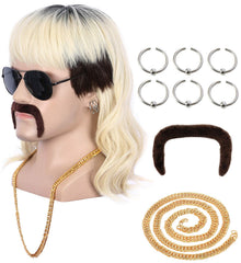 yuehong front view mullet wig showing black roots and blonde lengths for instant style