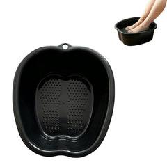 Yuppieanrou front view of black foot soaking tub showing roomy basin and stability
