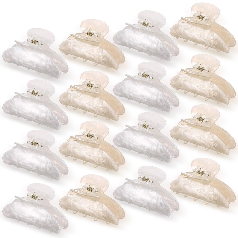 Yuxung front view of 16 white and beige clips showing pack convenience