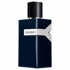 Yves Saint Laurent bottle front view showing deep blue glass and silver Y, elegant presentation benefit
