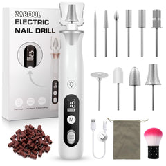 ZABOUL front view of cordless nail drill showing ergonomic grip and LED, professional control benefit