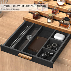 Zaldia organizer in use on dresser showing neat bottle arrangement