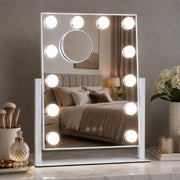 ZBOCAI mirror front view showing bright bulbs and clean white frame for clearer makeup