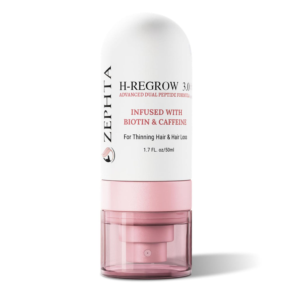 Zephta H-Regrow front bottle showing brand and compact travel size benefit