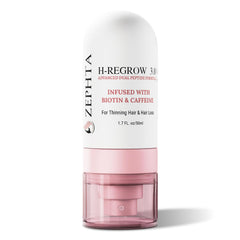 Zephta H-Regrow front bottle showing brand and compact travel size benefit