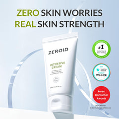 ZEROID open jar with cream texture visible, shows rich fast-absorbing consistency