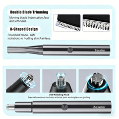 ZEXELLER trimmer held in hand showing size and ergonomic grip benefit