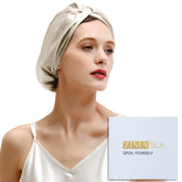 ZIMASILK cream bonnet front view shows sleek protection for hair