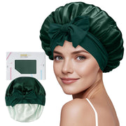 ZIMASILK bonnet front view in blackish green showing elegant fit and protection