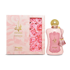 zimaya Fatima Pink side label close-up highlighting Afnan design information and authenticity