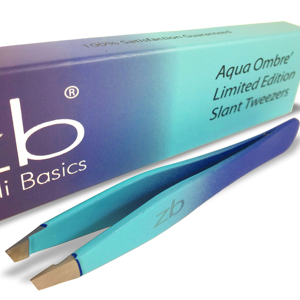 Zizzili Basics aqua ombré tweezer front view shows stylish color and precise grip