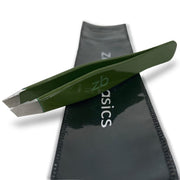 Zizzili Basics front view of army green tweezers showing compact travel-ready design