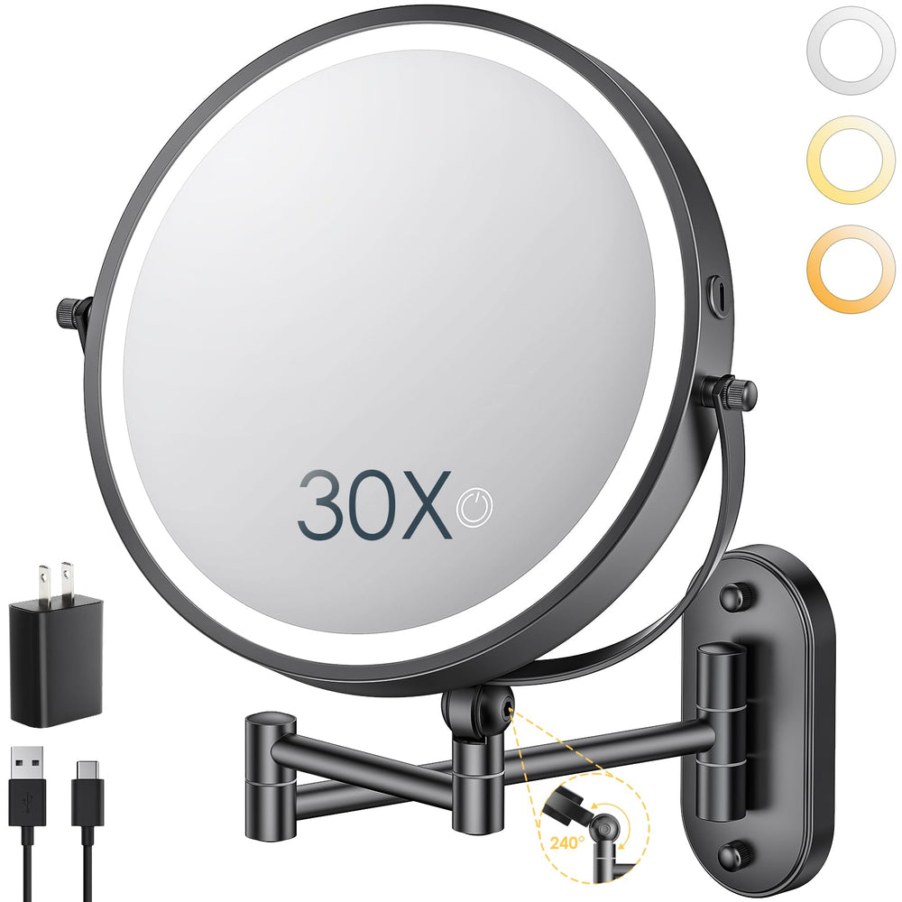 ZLOKLA front view of wall-mounted mirror showing clean profile and bright lights for better makeup