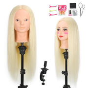 ZOMOI front view of mannequin head showing full 26–28 inch hair for realistic practice