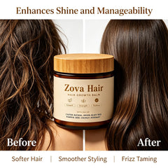 Zova Hair close-up of balm melting into oil demonstrating smooth spreadability