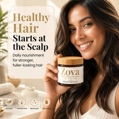 Zova Growth balm applied with scalp massage to boost scalp nourishment