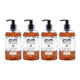 Zum amber front packaging showing four 12 oz bottles and scent benefit