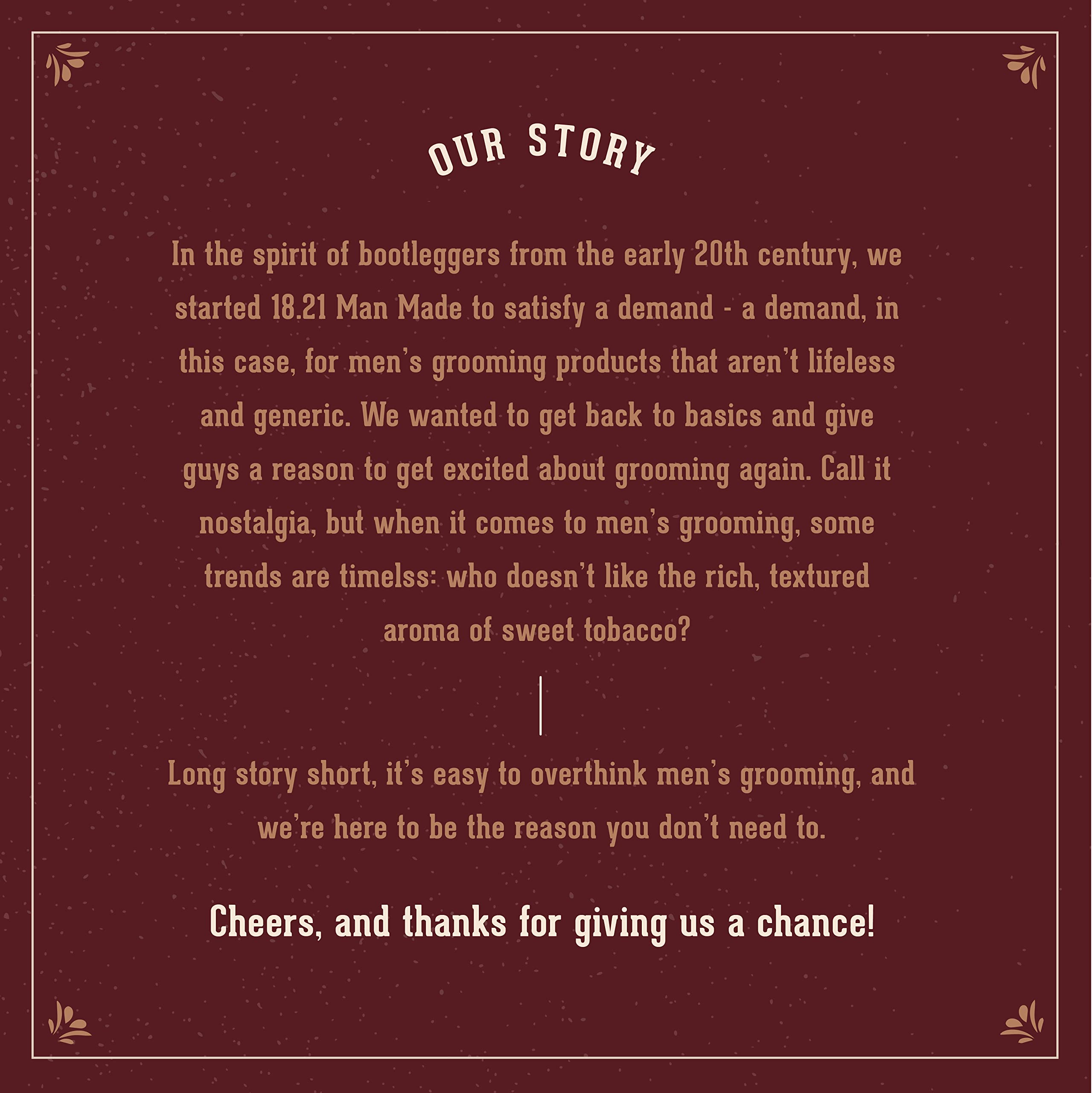 18.21 Man Made scent concept with tobacco notes suggesting long-lasting aroma benefit
