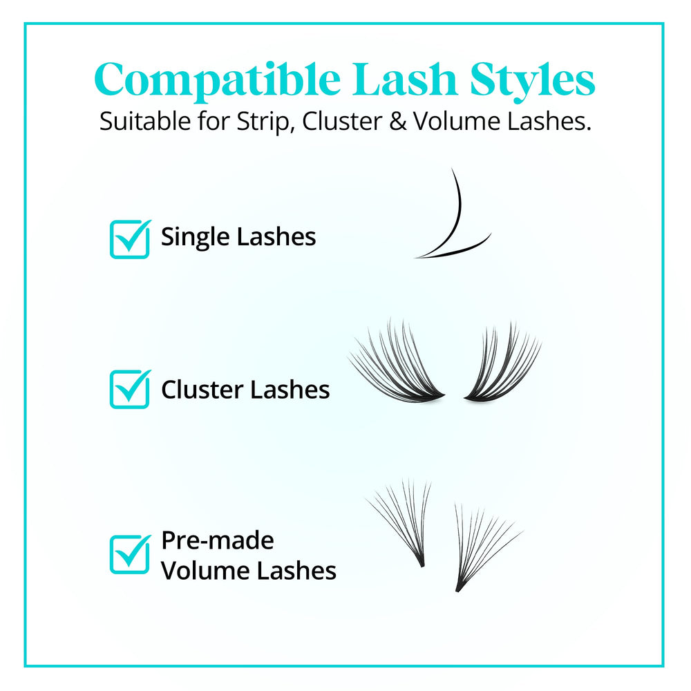 #1 Eyelash Extension bottle next to fingertip for scale showing compact professional size benefit