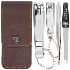 Drei Schwerter open kit in brown case showing four tools and neat storage benefit