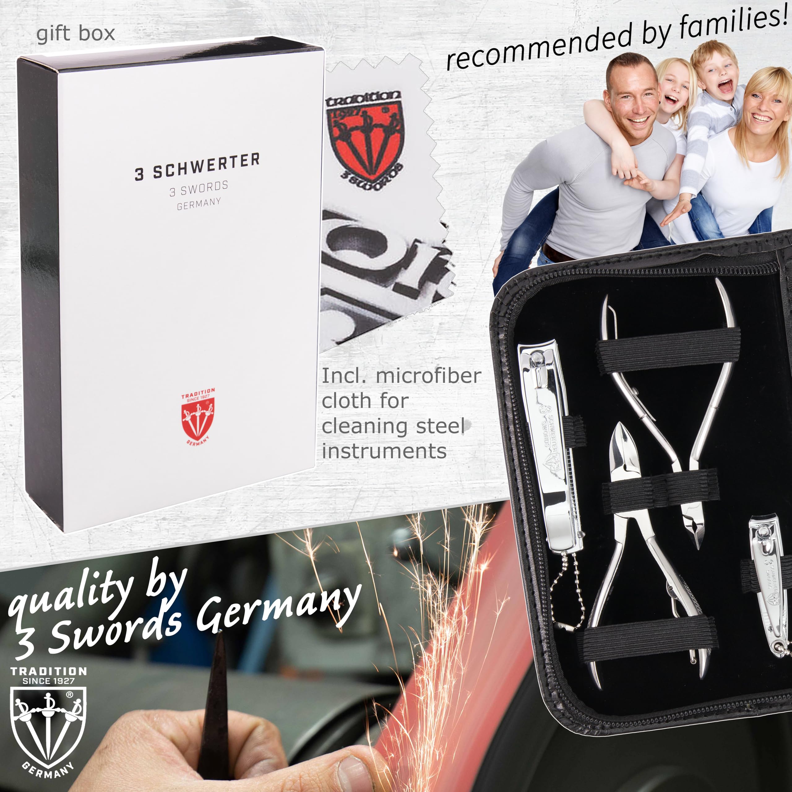 3 Swords Germany grooming kit staged on bathroom vanity for convenient daily maintenance