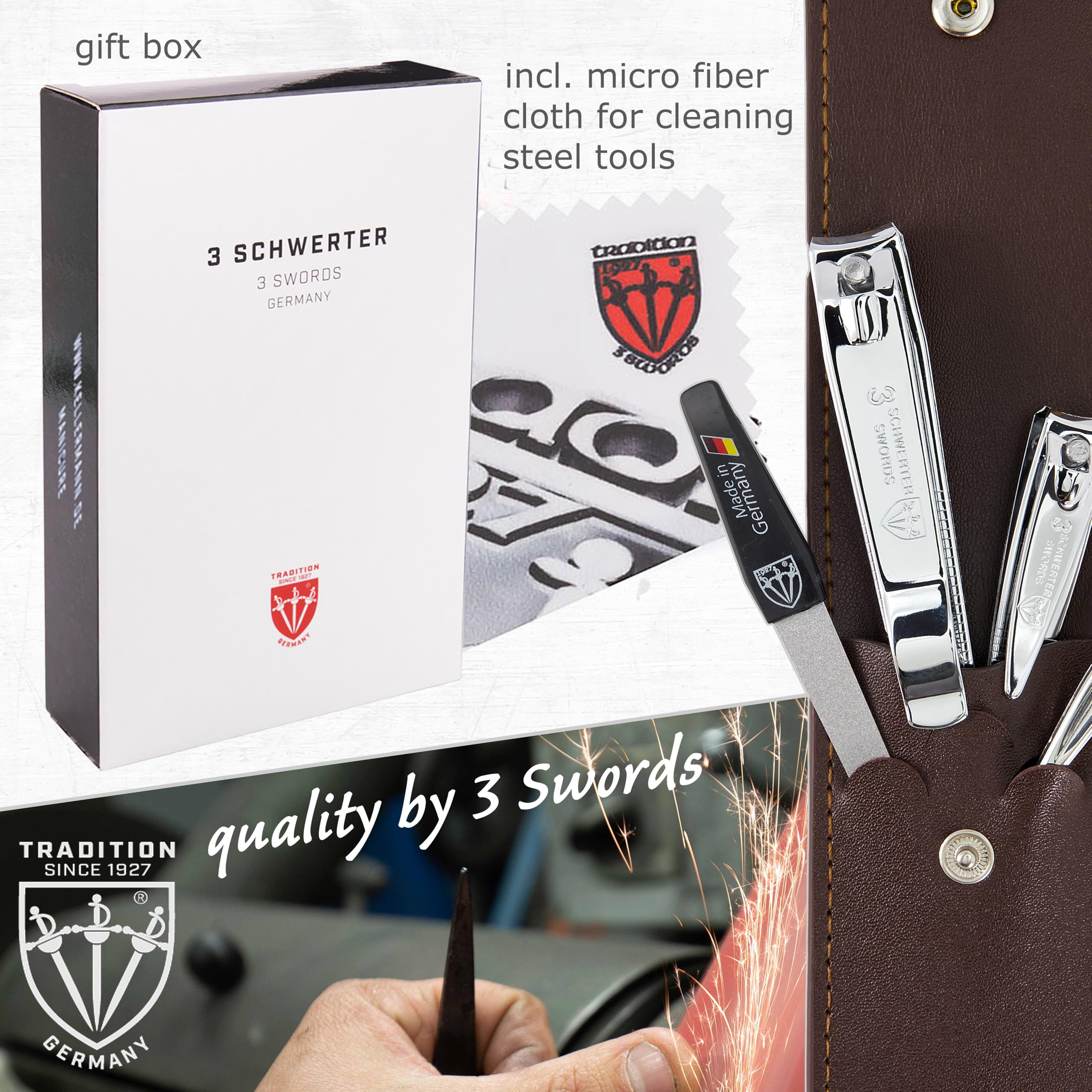 Drei Schwerter kit inside toiletry bag showing travel readiness and protection benefit
