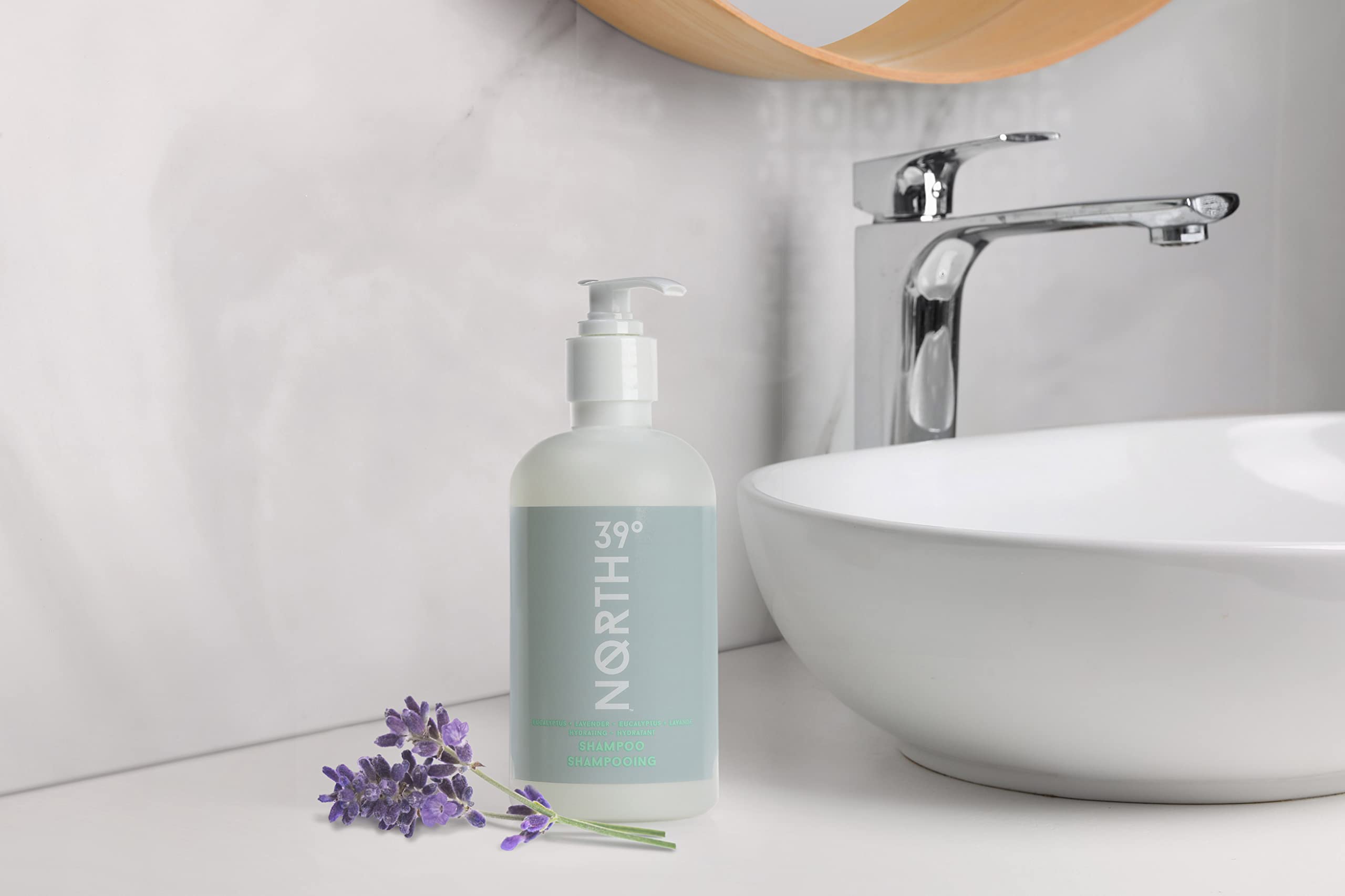 39° North label close-up highlighting eucalyptus and lavender scent