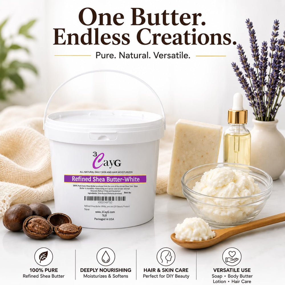 3CAYG refined shea butter texture close-up showing creamy smoothness benefit