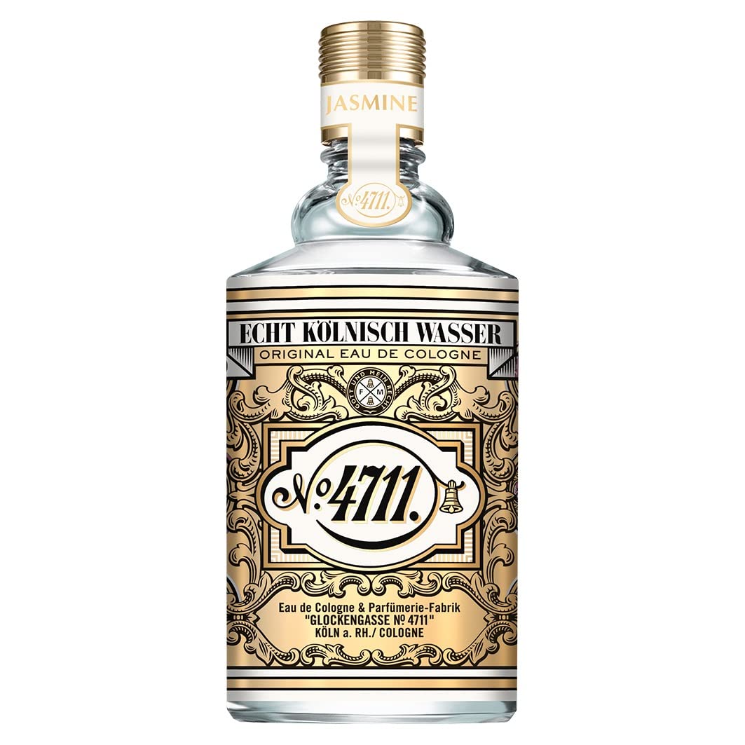 flatlay of bergamot, jasmine and cedar near 4711 bottle, indicates scent composition