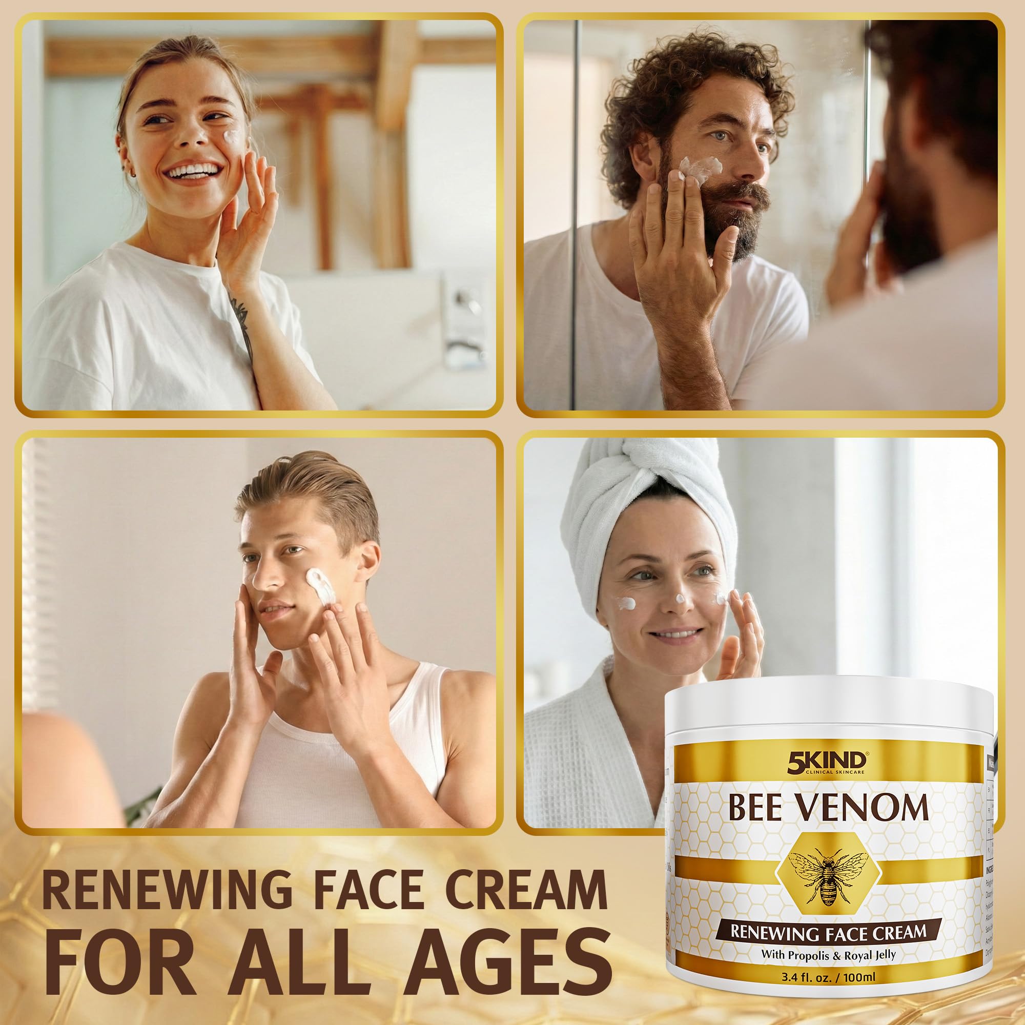 5kind clinical skincare label close-up highlighting bee venom and ingredient list