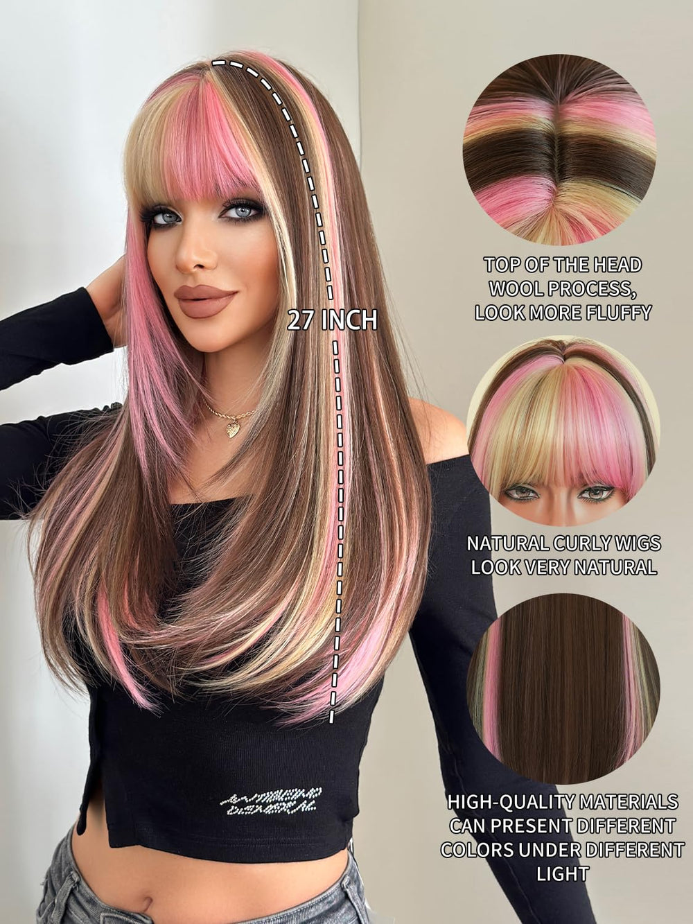 7JHH WIGS close-up of layered ends and texture for realistic movement