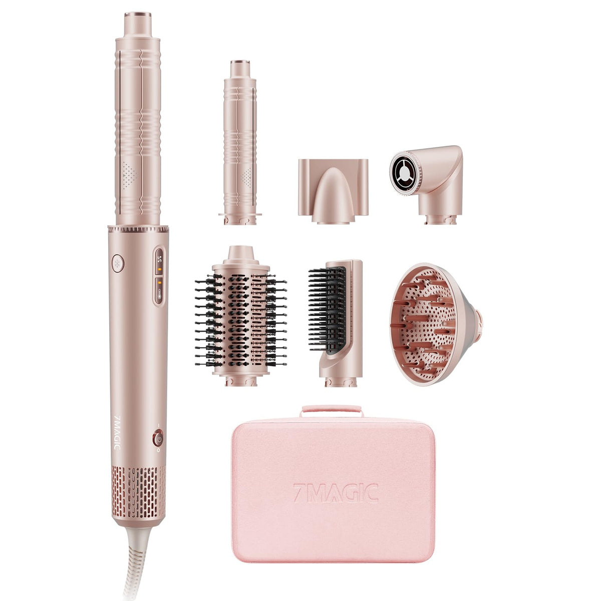 7MAGIC front view pink styler showing compact all-in-one design and quick styling benefit