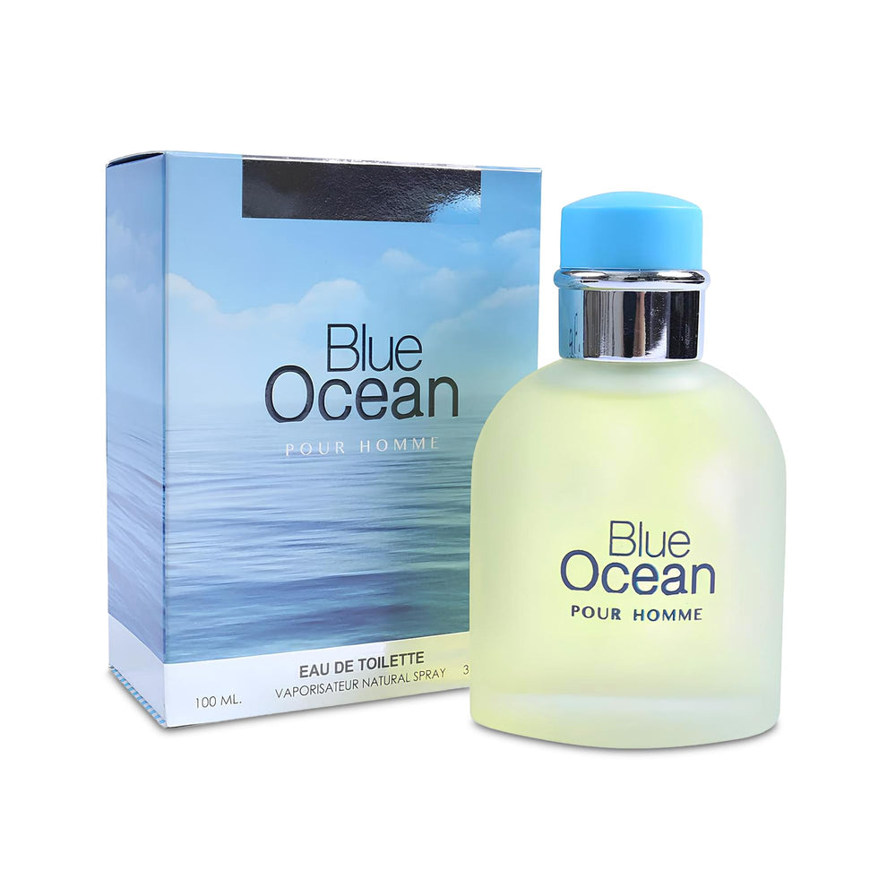 A CENTER Blue Ocean front packaging showing sleek bottle and brand appeal