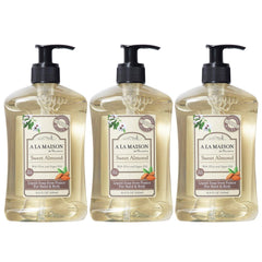 A LA MAISON front packaging showing almond scent and three-pack benefits