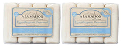 A LA MAISON front packaging showing 2-pack unscented bars and clean design benefit: clear ingredient focus
