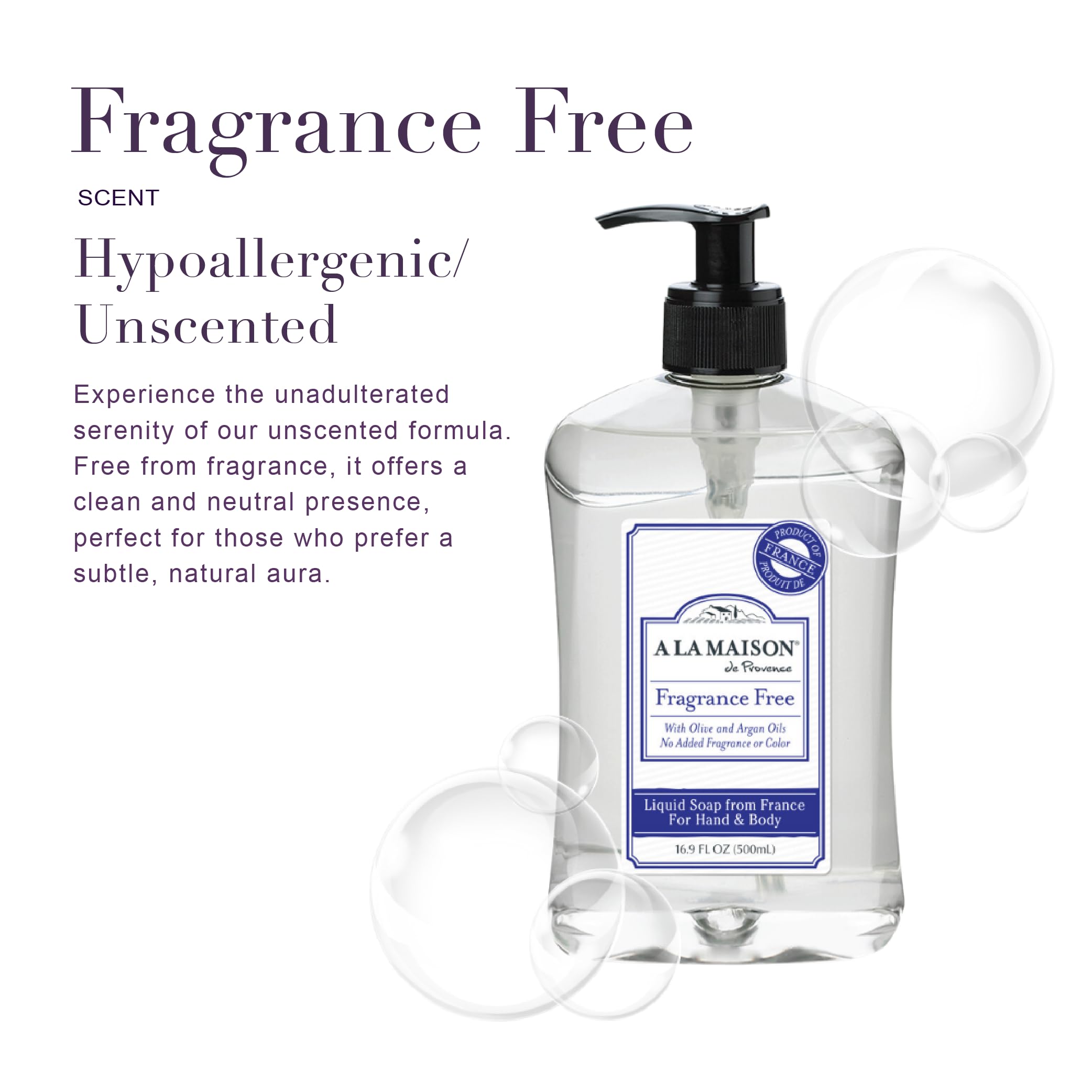 A LA MAISON close-up of bottle dispensing creamy glycerin-rich lather for gentle moisture