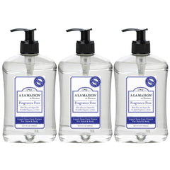 A LA MAISON front packaging showing three bottles and eco-friendly design
