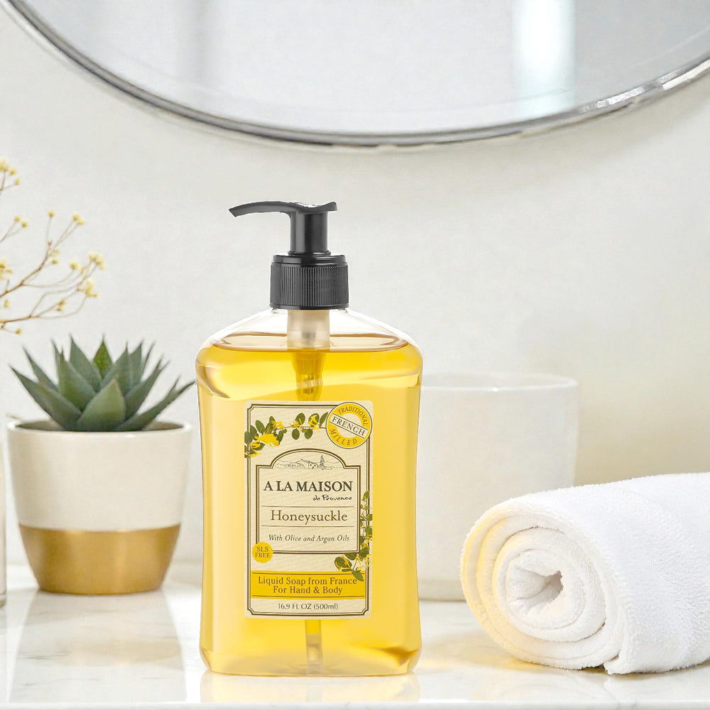 A LA MAISON foam texture on hands showing creamy lather and gentle cleansing