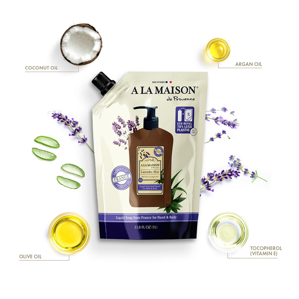 A LA MAISON label close-up highlighting natural ingredients and origin