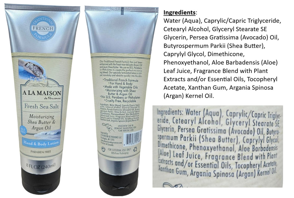 A LA MAISON label ingredients list emphasizing plant-based, SLS-paraben-free benefits