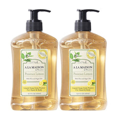 A LA MAISON front bottle view showing Provence lemon scent and eco benefits