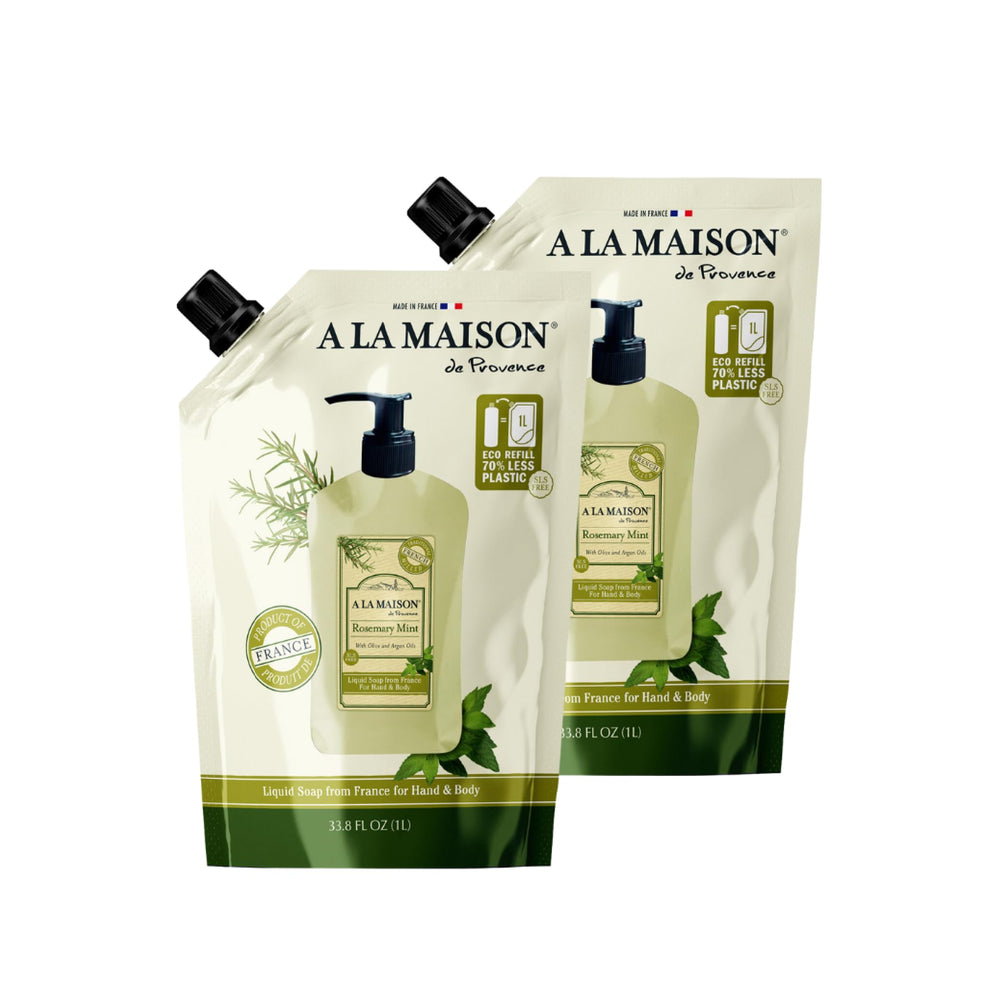 A LA MAISON front packaging showing refill twin pack and clear product branding for convenience