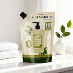 A LA MAISON foamy lather on hands, gentle cleansing and pleasant rosemary mint scent