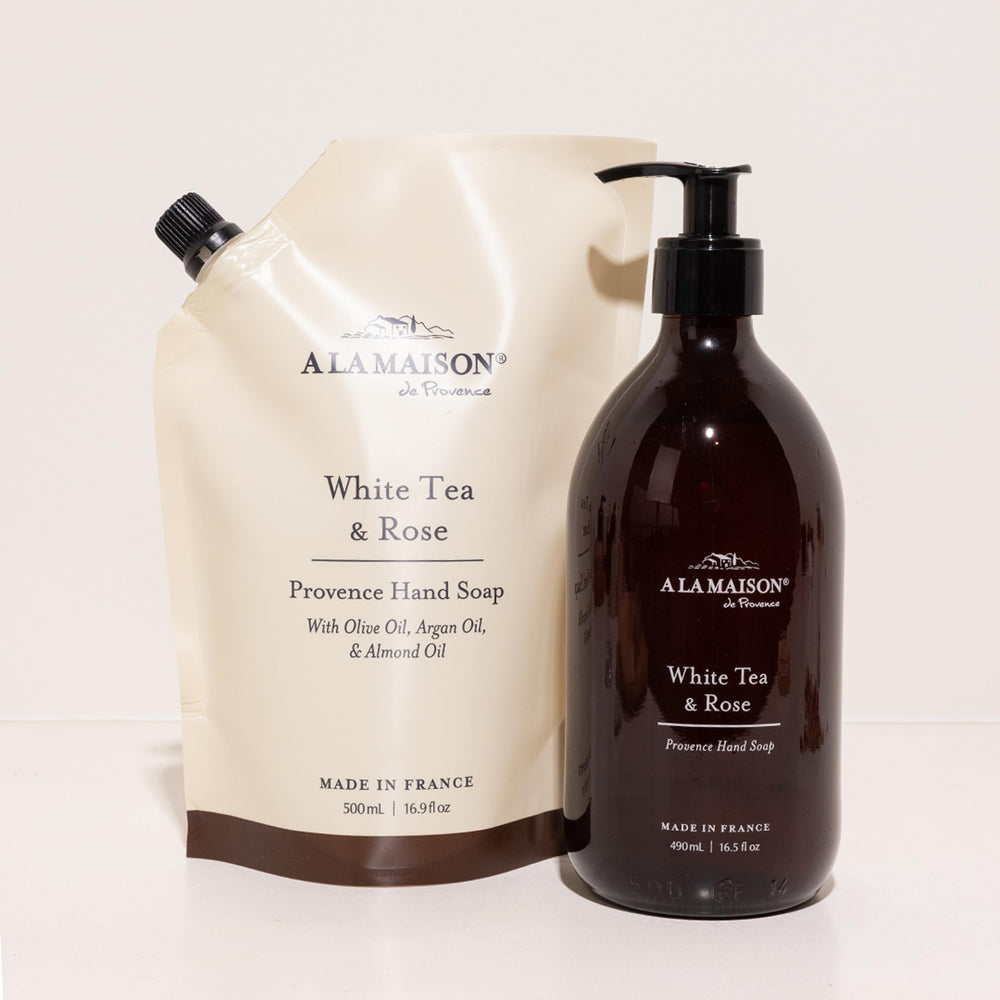 A LA MAISON pouch staged in bathroom offering elegant aromatic ambience