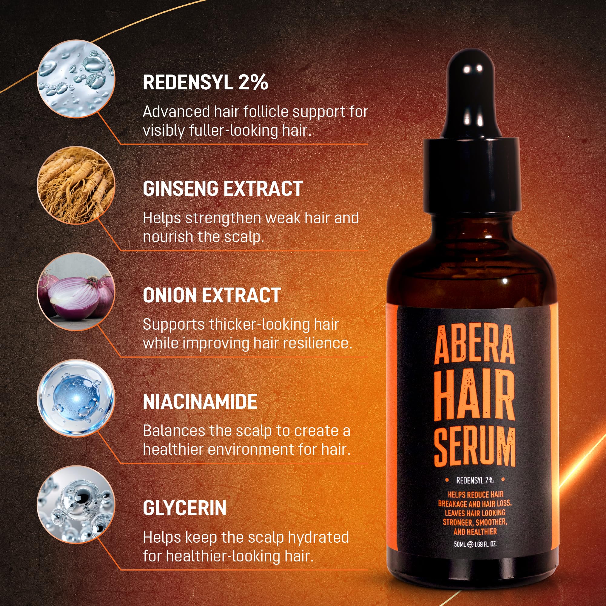 Before and after context with ABERA suggesting improved visible hair density