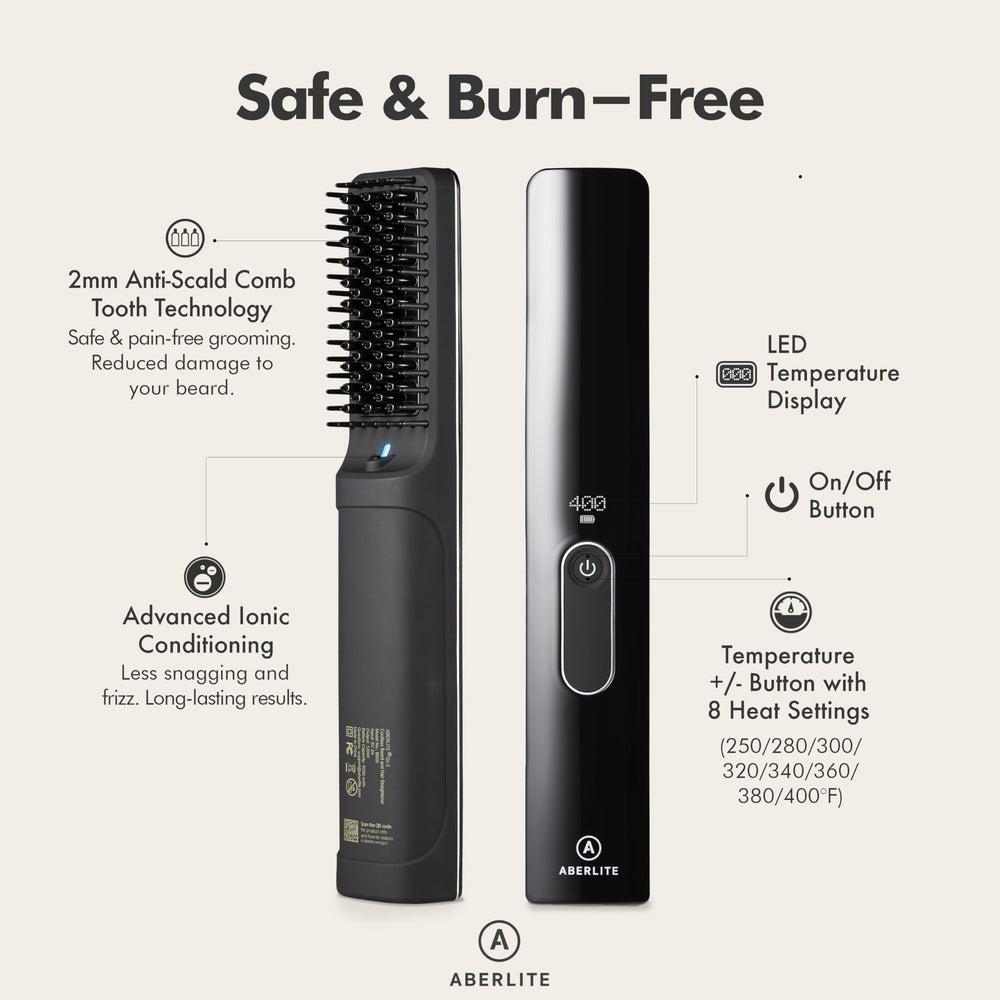 Aberlite Go 2 closeup of 2mm anti-scald comb teeth protecting skin during styling