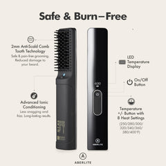 Aberlite Go 2 closeup of 2mm anti-scald comb teeth protecting skin during styling