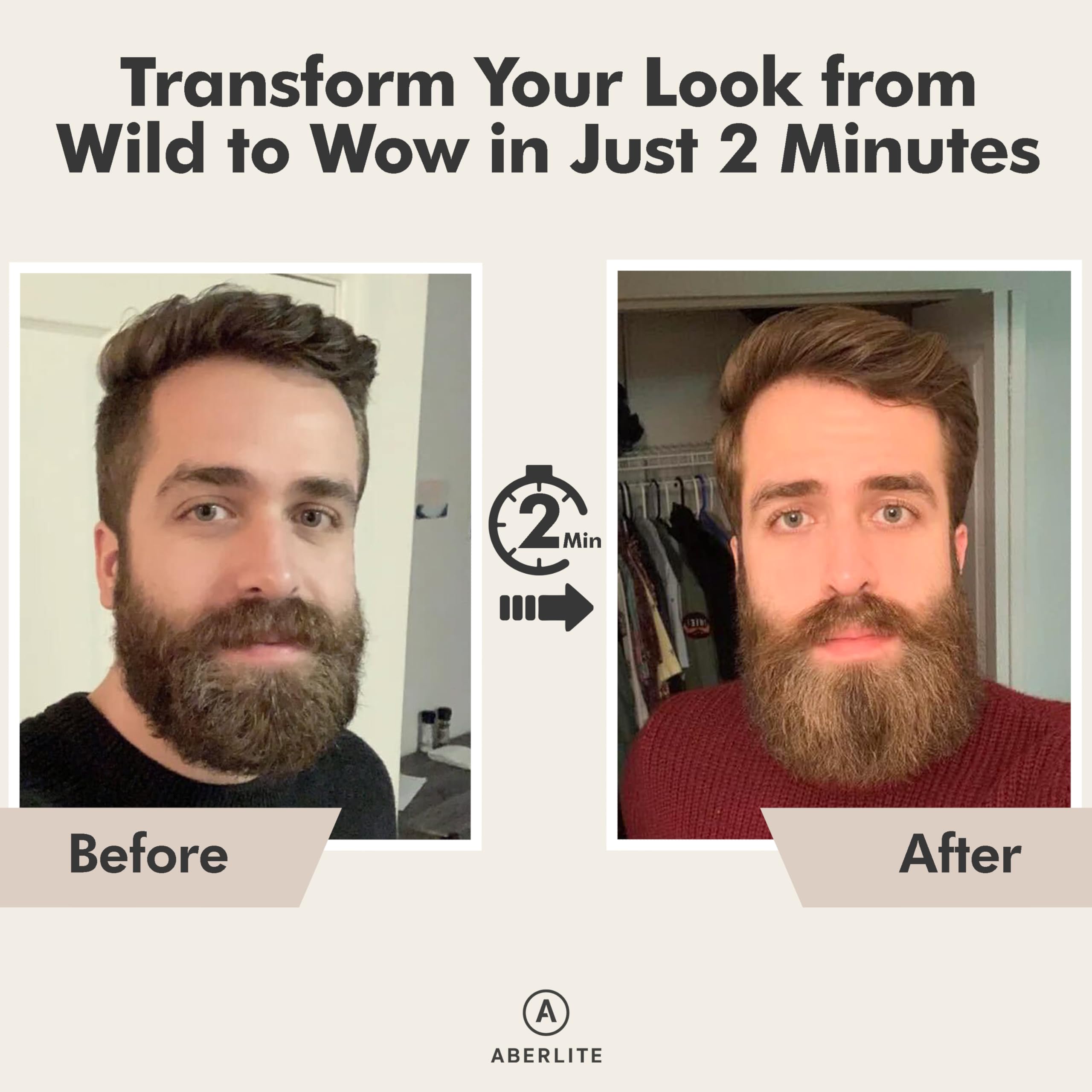Aberlite Go 2 in use on beard demonstrating smoother, neater facial hair finish