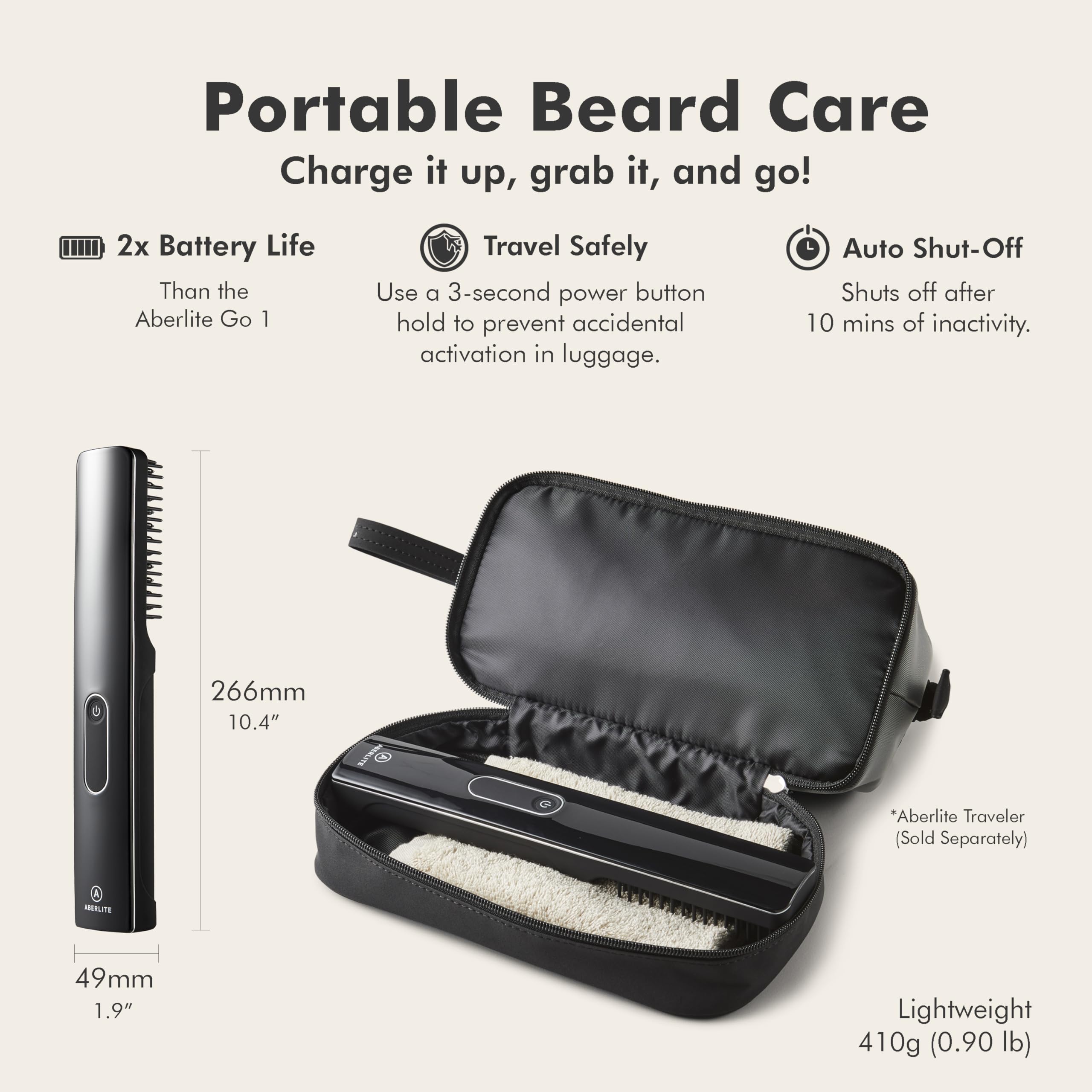 Aberlite Go 2 held in hand to show compact size and portable grooming convenience