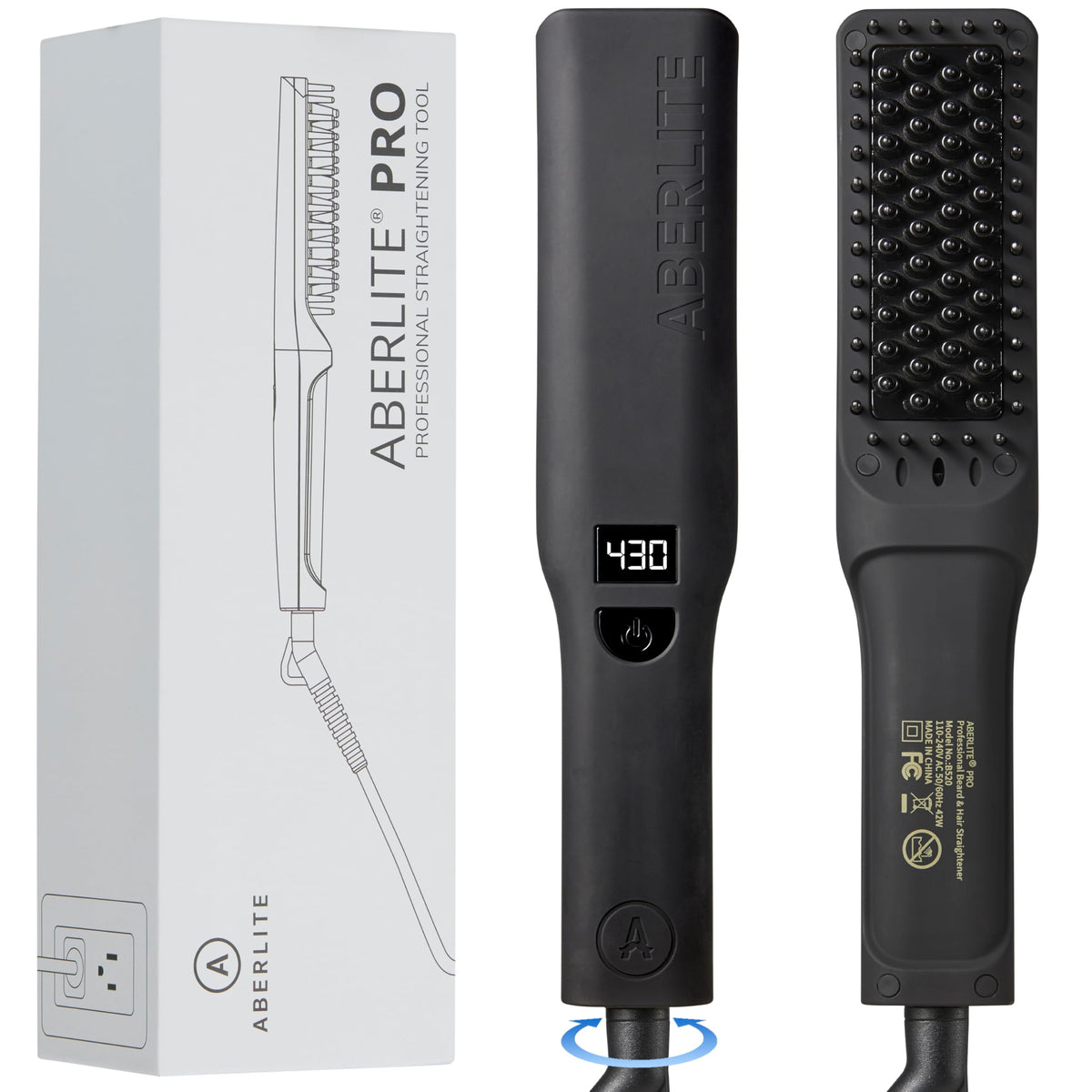 Aberlite Pro front view showing sleek heated brush for fast styling